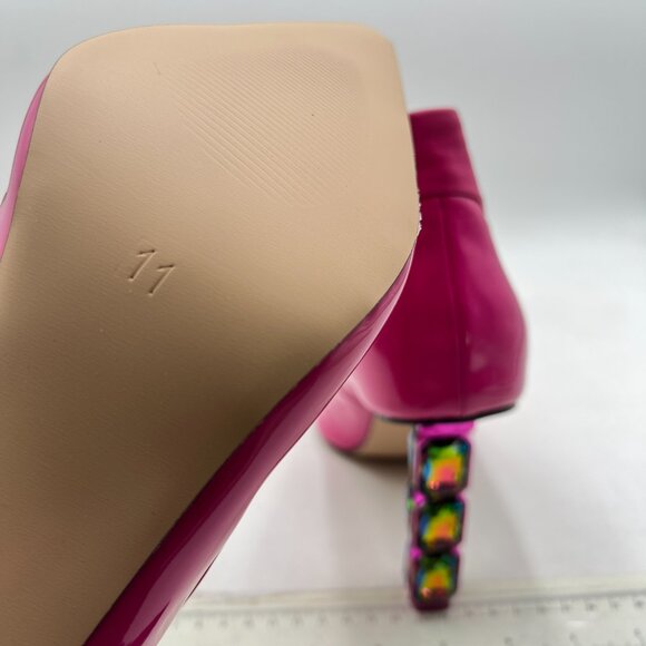 FSJ Deep Pink Pointed Toe Slip On Crystal Pumps Gorgeous Three Diamonds Heel Sho - Picture 6 of 8